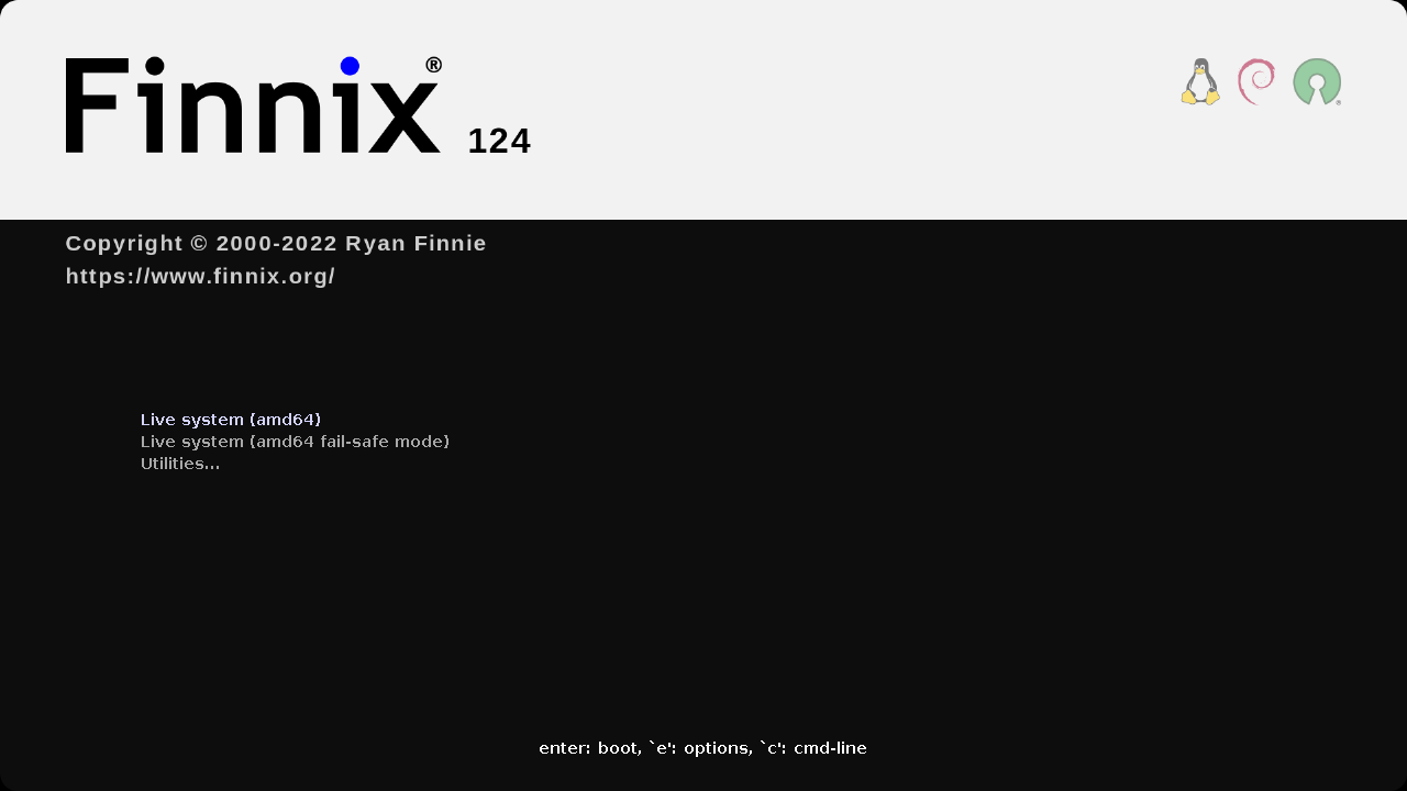 Finnix 124 boot screen